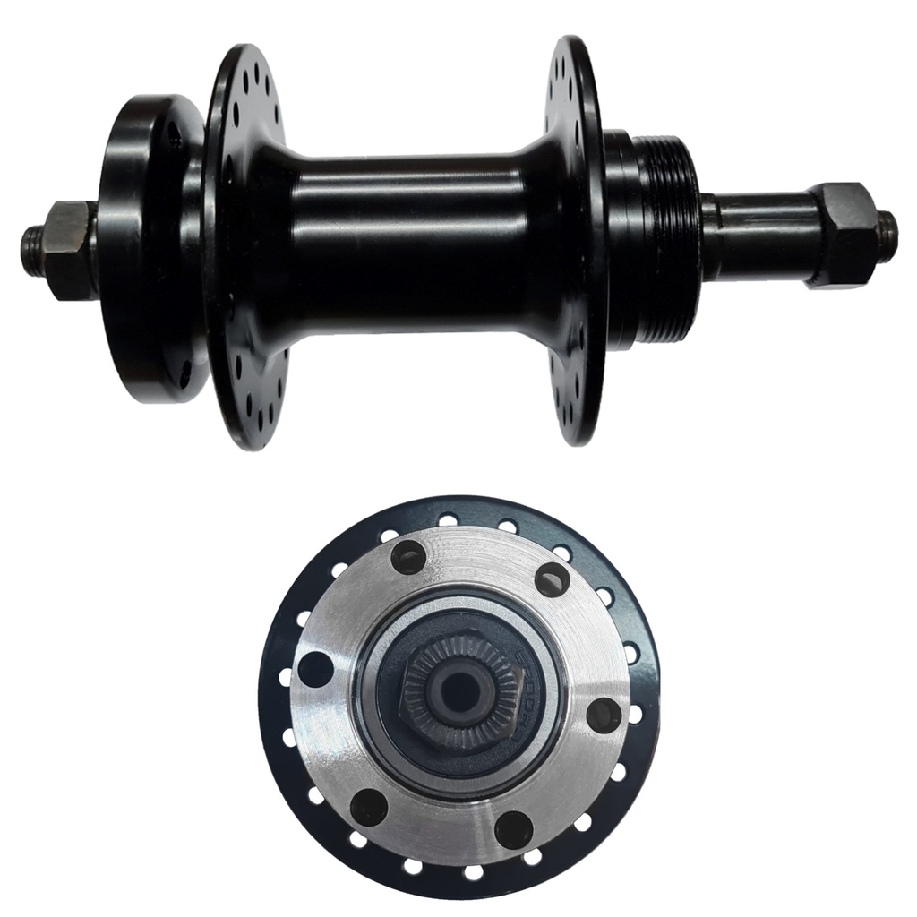 Maza Trasera 36 Agujeros Aluminio Negras con Rulemanes - C/Separador - C/Cierre - P/Disco 6T